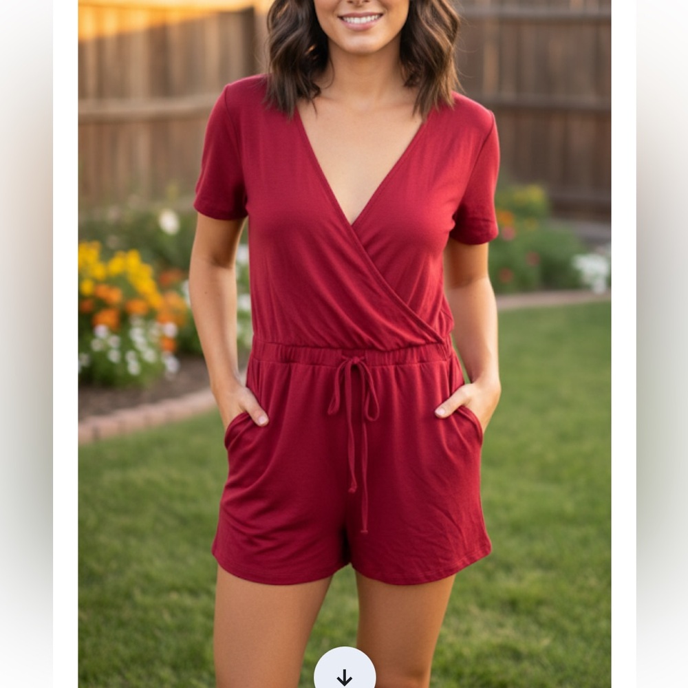 Red Short Sleeve Romper